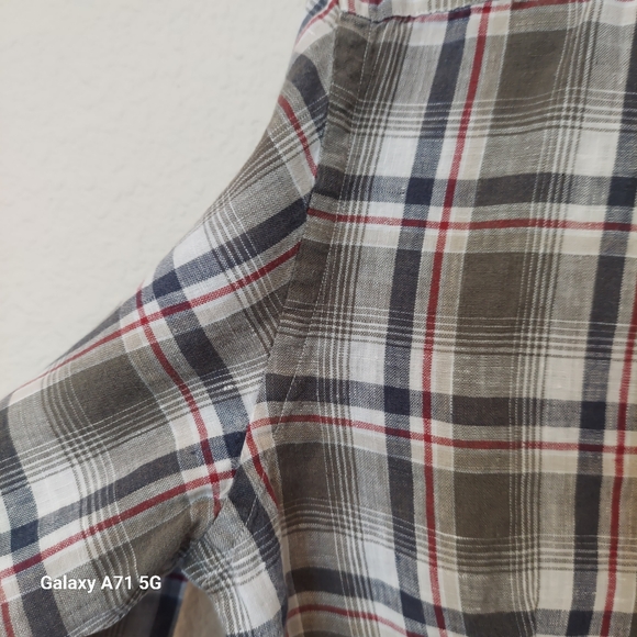 Massimo Dutti 100% Linen Gray Plaid Mens Button Down Shirt Sz M - Picture 7 of 17